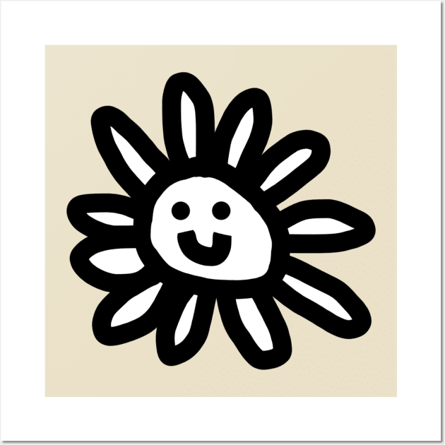 Black and White Daisy Flower Smiley Face Graphic Wall Art by ellenhenryart